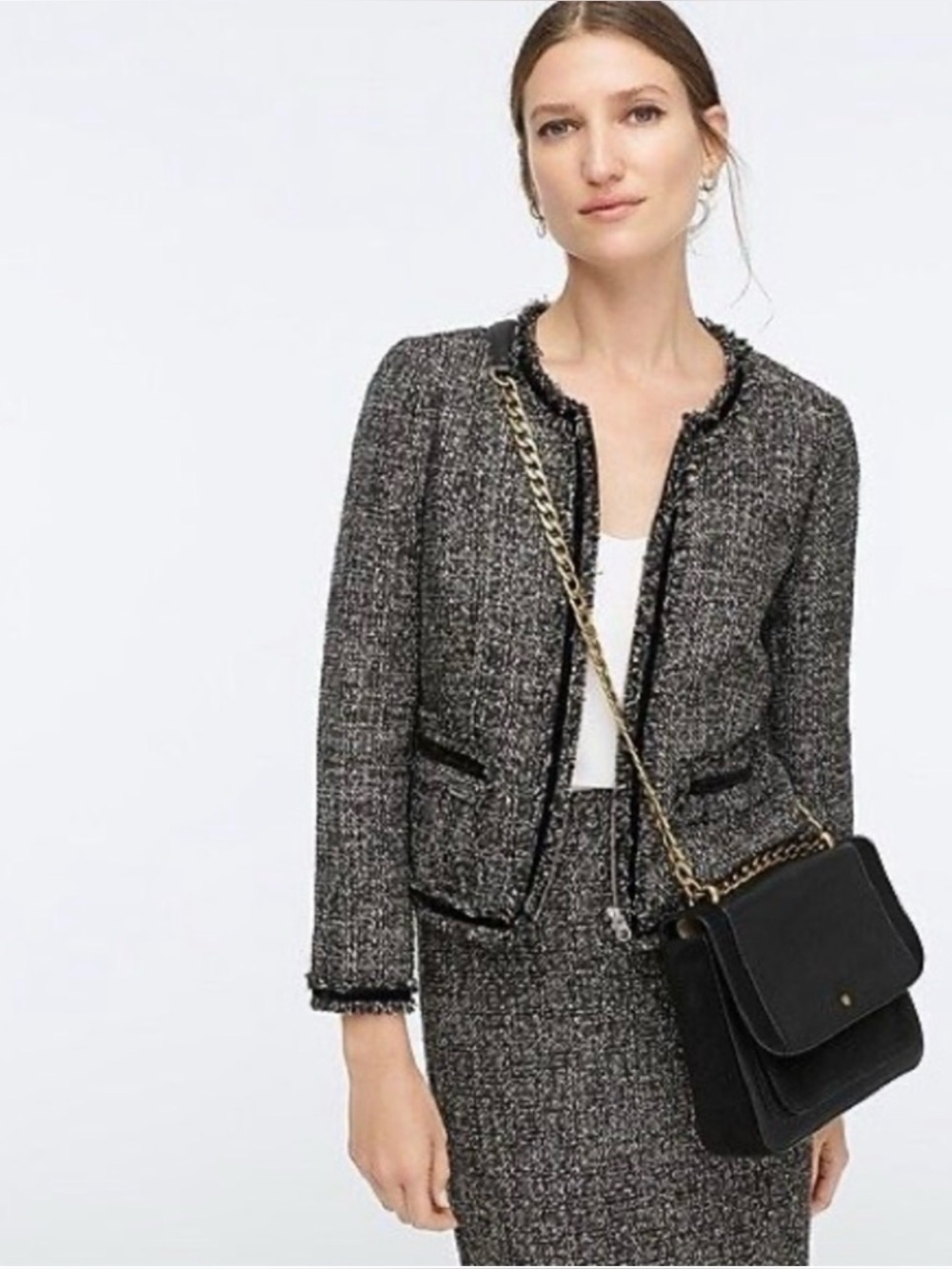 J.Crew Women’s Lady Jacket Sparkling Constellation Tweed 14 Gray Black Velvet